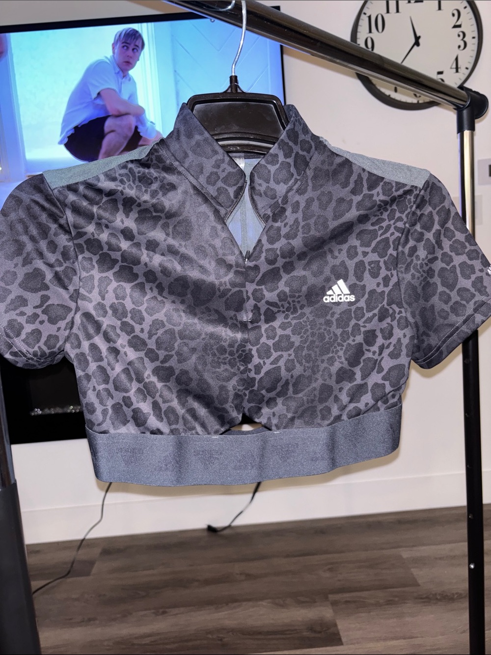 adidas Black & Gray Leopard Print Crop Top